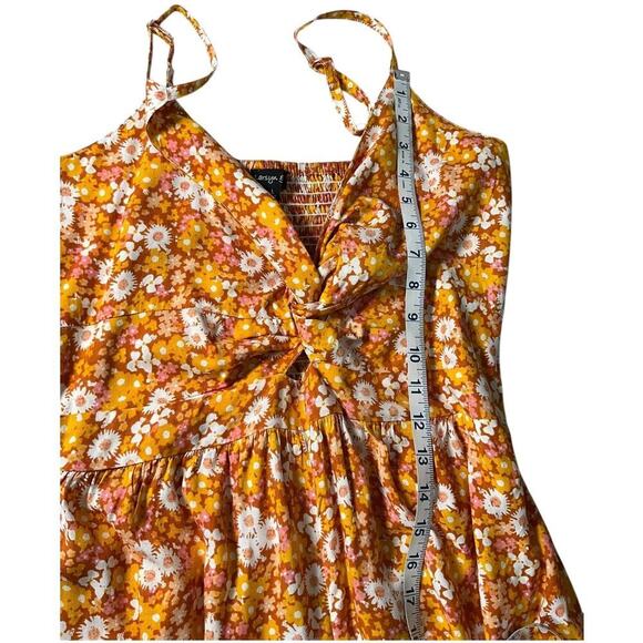Larsyn & Lily Floral Burnt Orange Jumpsuit Smock Back Deep V-Neck Size Large - Picture 9 of 15